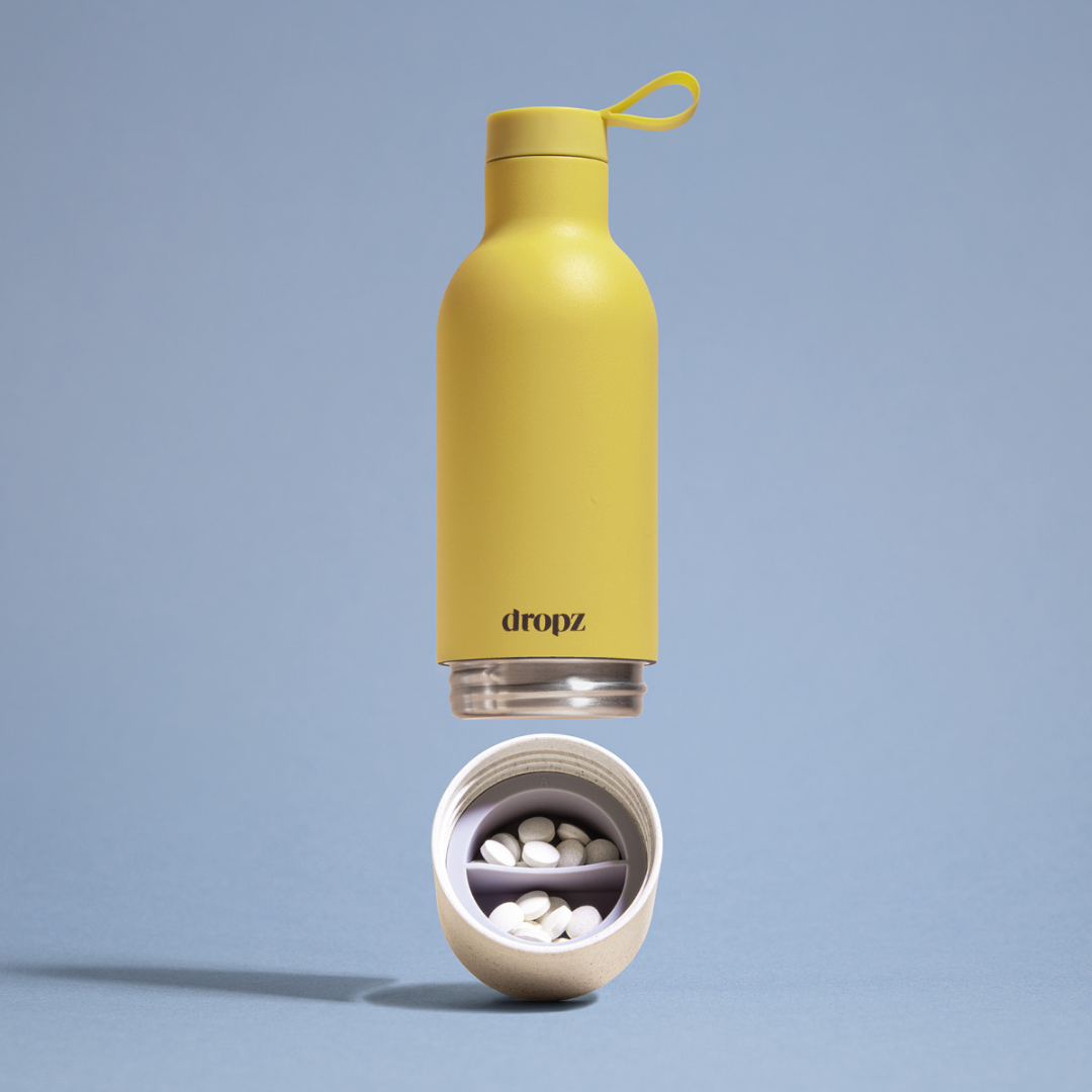 dropz Bottle yellow - 0.5L with storage compartment